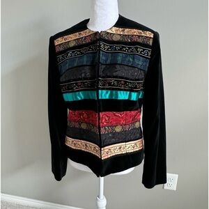 Vintage Black Velvet Tapestry Blazer Suit Jacket Size 8